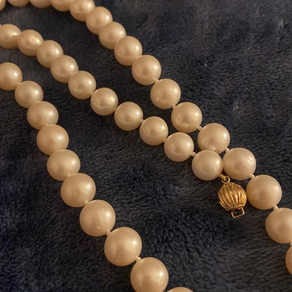Pearl necklace with gold lock 14K beauty and elegance in 1 new w/white tag - Picture 7 of 12